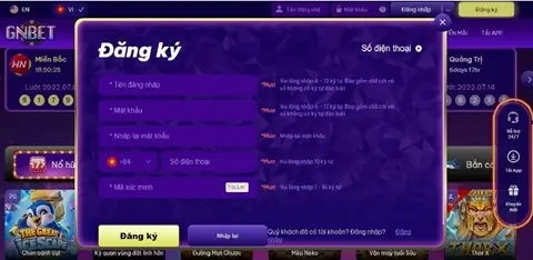 Đăng ký tài khoản nhà cái Gnbet cho điện thoại IOS/Android